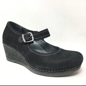 Dansko Black Nubuk Sandra Wedge Mary Jane Shoes sz 39/8.5